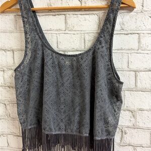 Hollister Gray Printed Fringe Tank Top BOHO